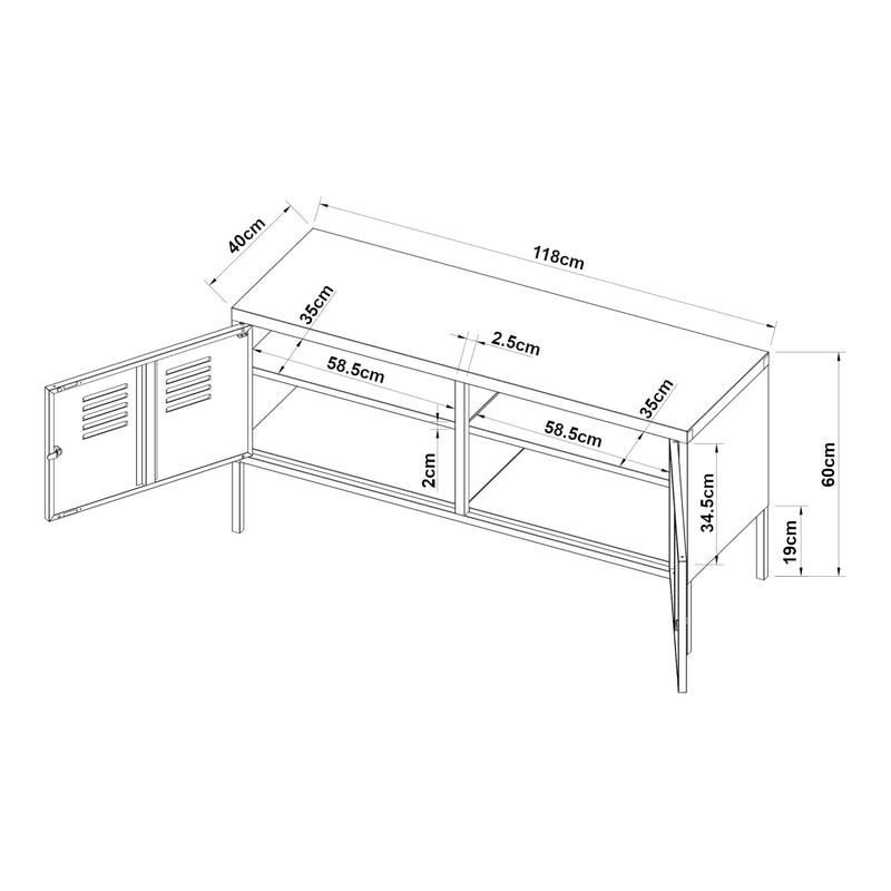 Croquis coté Buffet Pyhtää à 2 portes acier 118 x 40 x 60 cm [en.casa]