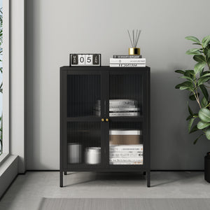 Buffet Säkylä acier verre strié 84 x 64 x 35 cm [en.casa]
