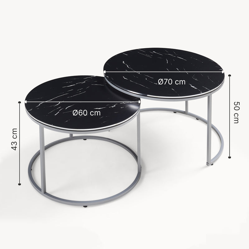 Croquis coté Set de 2 tables d'appoint Skagen rondes gigognes [en.casa]