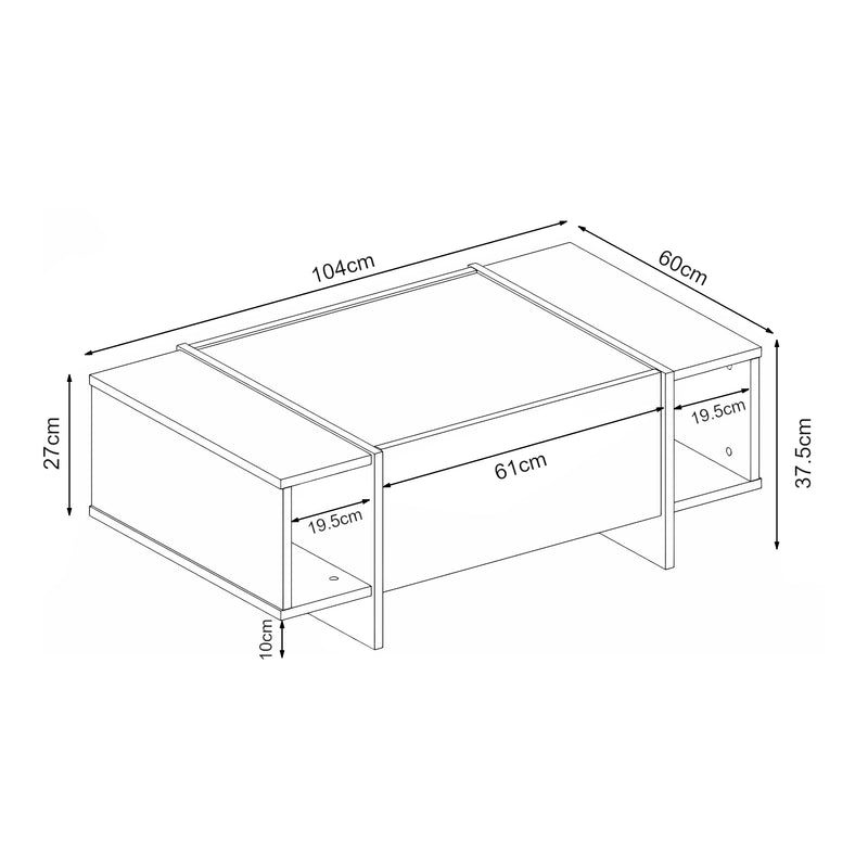 Croquis coté Table basse Tavak 104 x 60 x 38 cm [en.casa] 