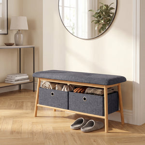 Banc à chaussures Vad bambou 90 x 30 x 45 cm naturel gris [en.casa]