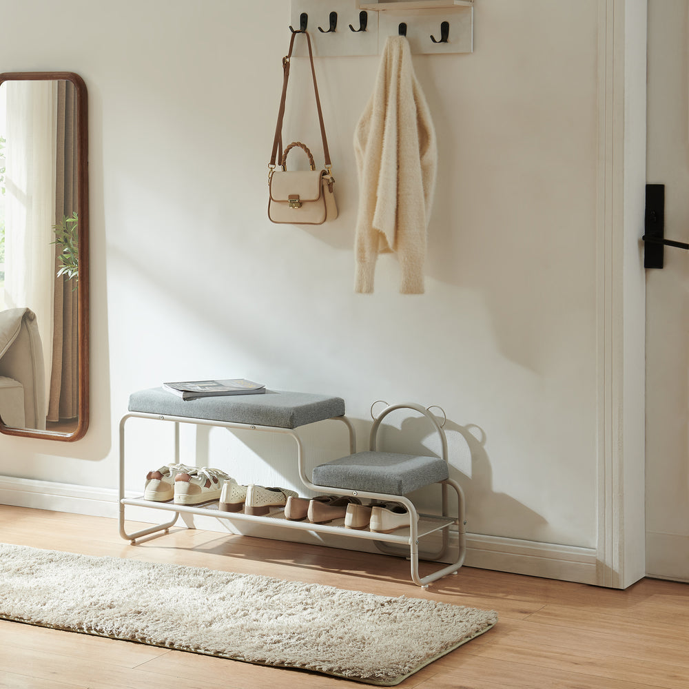 Banc à chaussures Jässaatka avec tabouret enfant 100 x 32 x 46 cm gris  [en.casa]