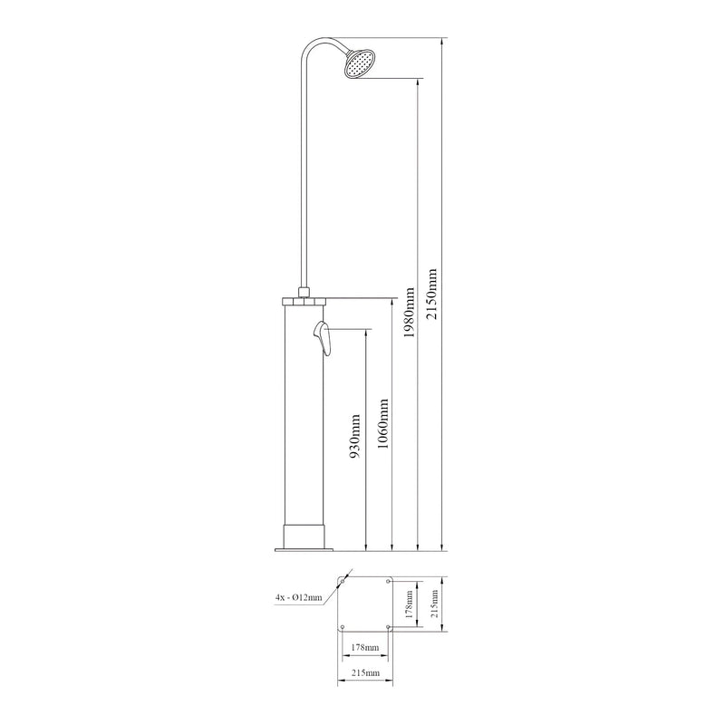 Croquis coté Douche solaire de jardin Ampend casa.pro