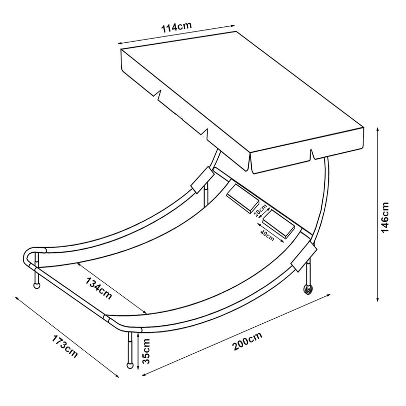 Croquis coté Chaise longue double Avigliano avec auvent acier laqué polyester [casa.pro]