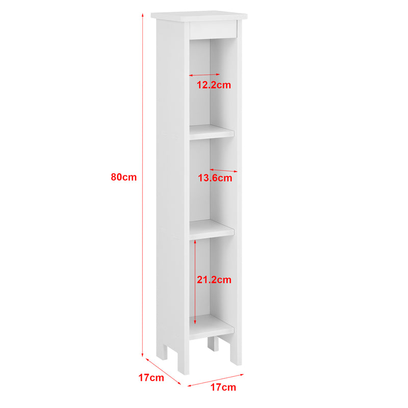 Croquis coté Meuble Colonne Bräcke pour Salle de Bain à 3 Niveaux 80 x 17 x 17 cm [en.casa]