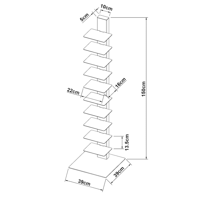 Croquis coté Bibliothèque Eksjö acier 150 x 39 x 39 cm [en.casa]