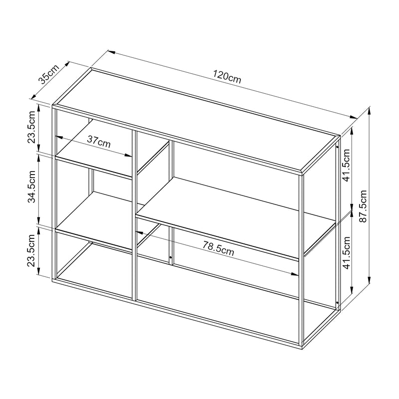 Croquis coté Étagère autoportante Isojoki 120 x 35 x 87,5 cm métal [en.casa]