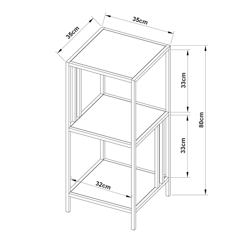 Croquis coté Étagère autoportante Kumlinge acier 80 x 35 x 35 cm [en.casa]