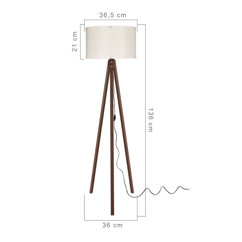 Croquis coté Lampadaire Guildford trépied hauteur 136 cm E27 [lux.pro]