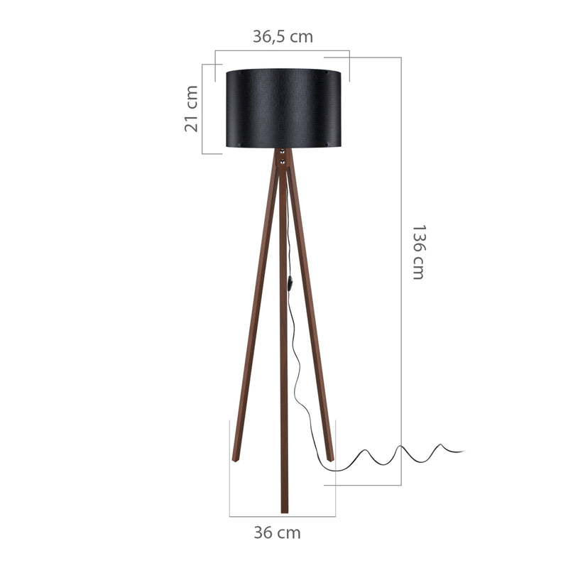 Croquis coté Lampadaire Guildford trépied hauteur 136 cm E27 [lux.pro]
