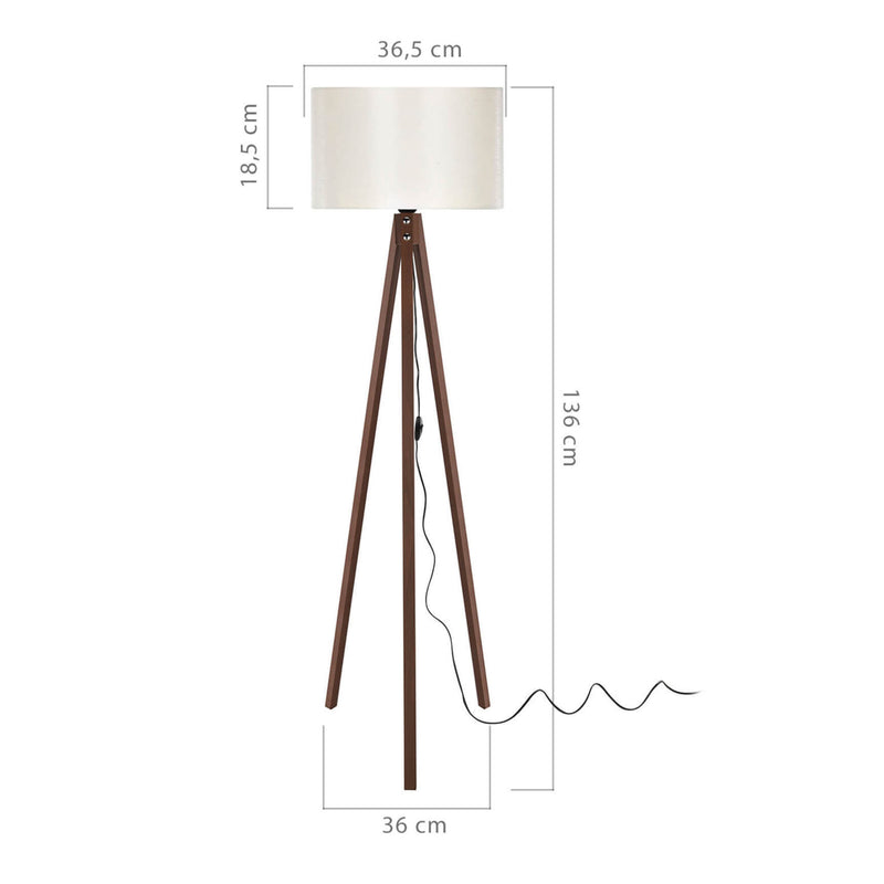 Croquis coté Lampadaire Rochester trépied hauteur 136 cm E27 [lux.pro]