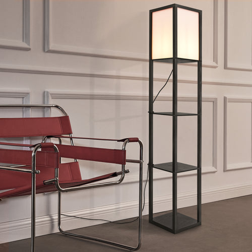 Lampadaire Stapleford avec étagère E27 hauteur 160 cm noir blanc [lux.pro]