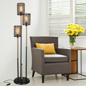 Lampadaire Exeter en métal et corde de jute hauteur 140 cm 3 x E27 noir / naturel [lux.pro]