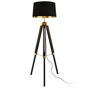 Lampadaire Trépied Karlsbad Métal Tissu Douille E27 Luminaire Intérieur 145 cm Noir Laiton [lux.pro]