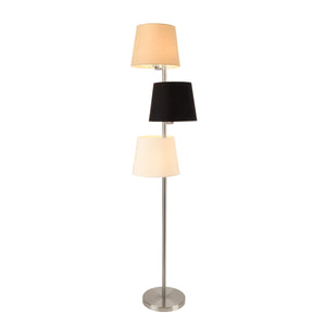 Lampadaire avec 3 Douilles Métal et Tissu 3 x E14 Hauteur 149 cm Abat-jour 26 cm Argenté Crème Noir Blanc [lux.pro] 