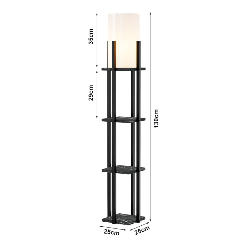 Croquis coté Lampadaire Stourbridge avec 3 étagères E27 hauteur 130 cm lux.pro