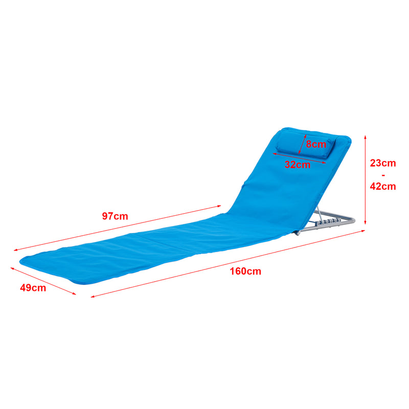 Croquis coté Lot de 2 tapis de plage Cellorigo avec dossier inclinable 160 x 49 cm [en.casa]