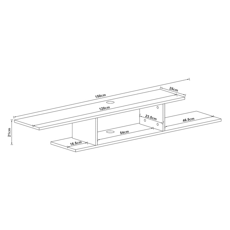 Croquis coté Étagère murale pour TV Støvring 21 x 150 x 25 cm [en.casa]