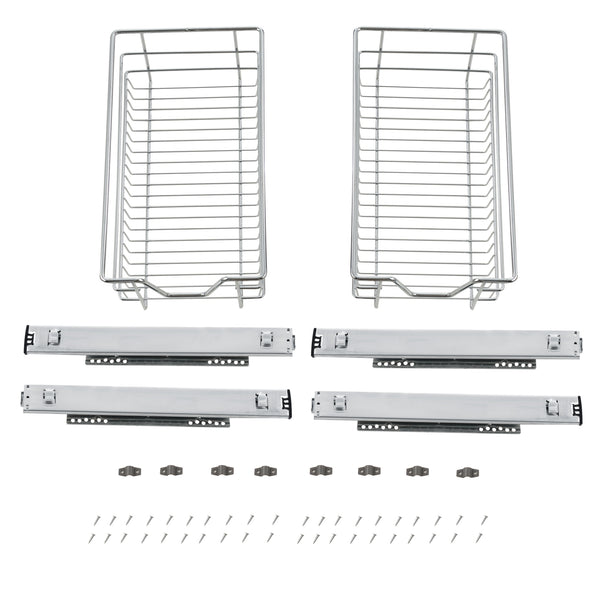 Lot de 2 Paniers Tiroirs de Rangement à Glissières Télescopiques Argenté [en.casa]