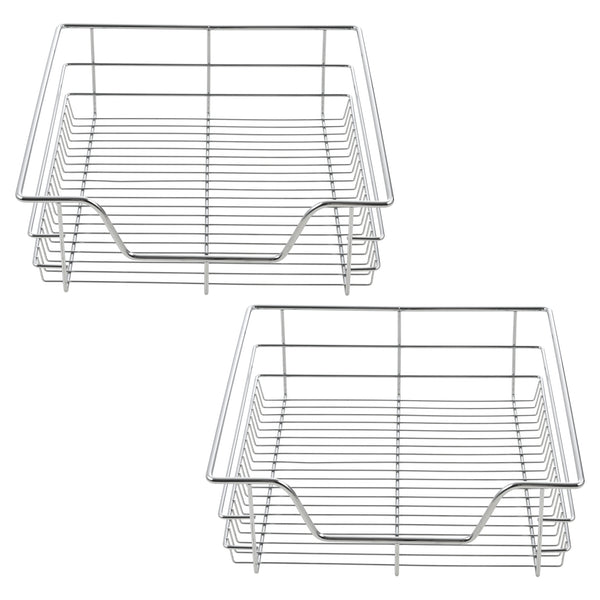 Lot de 2 Paniers Tiroirs de Rangement à Glissières Télescopiques Argenté [en.casa]