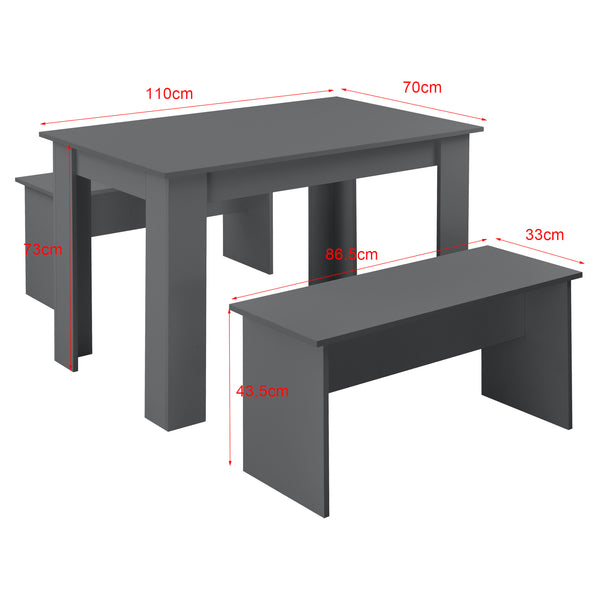 Lot de Table et 2 Bancs de Salle à Manger Hokksund pour 4 Personnes [en.casa]
