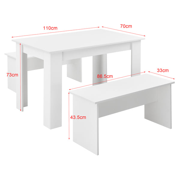 Lot de Table et 2 Bancs de Salle à Manger Hokksund pour 4 Personnes [en.casa]