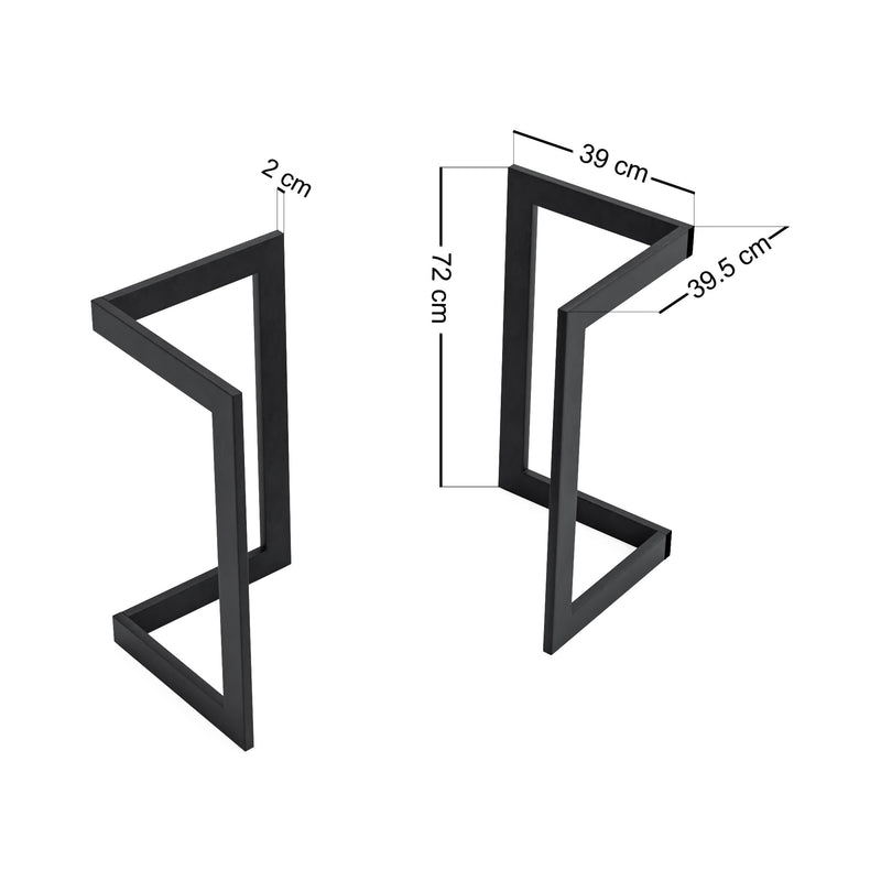 Croquis coté Set de 2 pieds de table Kaskinen acier noir [en.casa]