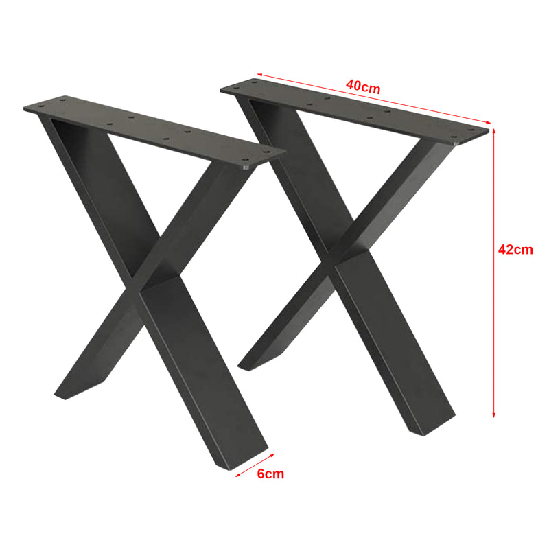 Croquis coté Set de 2 pieds de table Maribo forme X en acier [en.casa]