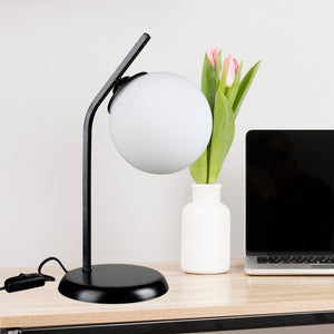 Lampe de table Grimsby E27 Métal Verre Noir / Blanc [lux.pro]