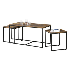 Set de 3 tables gigognes Haparanda Effet bois foncé Noir mat [en.casa]