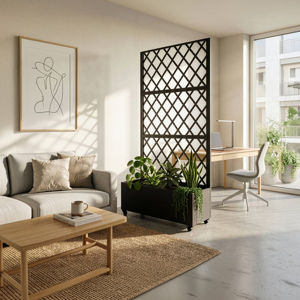 Cloison de séparation avec bac à fleurs Malja acier galvanisé 190 x 82 x 38 cm noir [casa.pro]