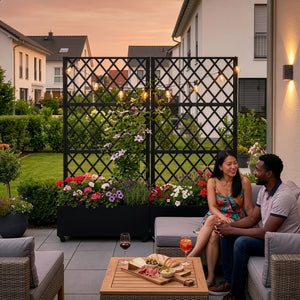 Cloison de séparation avec bac à fleurs Malja acier galvanisé 190 x 82 x 38 cm noir [casa.pro]