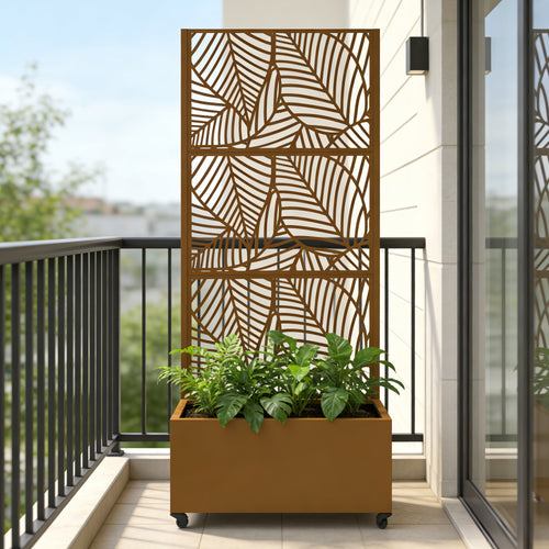 Cloison avec jardinière Surnskoki acier galvanisé 190 x 82 x 38 cm casa.pro