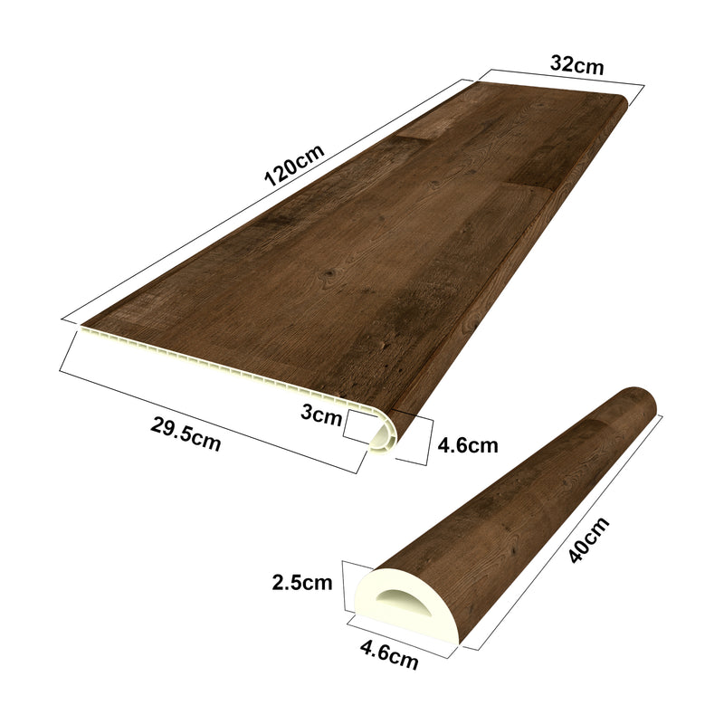 Croquis coté Lot de revêtements d'escalier Bunschoten 120 x 32 cm NEU.HOLZ