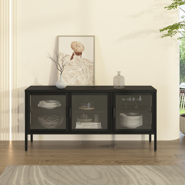 Buffet vitrine Borshavisa acier verre trempé [en.casa]