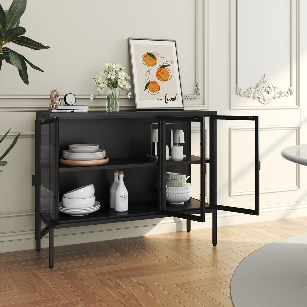 Buffet vitrine Borshavisa acier verre trempé [en.casa]