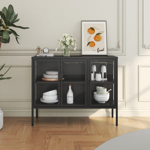 Buffet vitrine Borshavisa acier verre trempé [en.casa]
