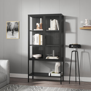 Vitrine Borshavisa en acier 2 portes 160x80x35 cm Noir [en.casa]