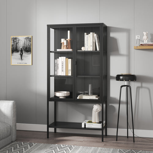 Vitrine Borshavisa en acier 2 portes 160x80x35 cm Noir [en.casa]