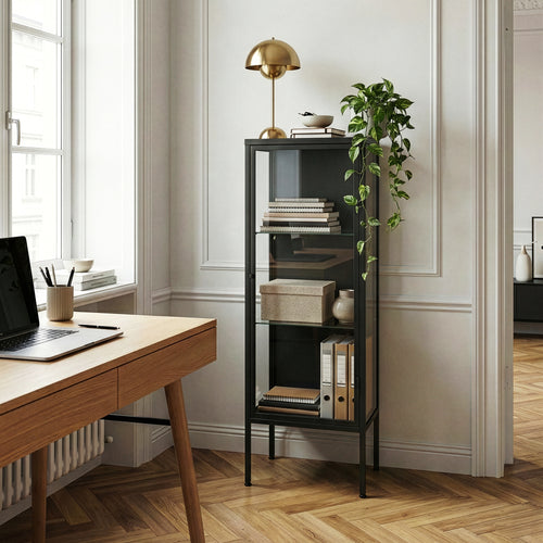 Vitrine Borshavisa 116x34x30 cm Acier Noir [en.casa]