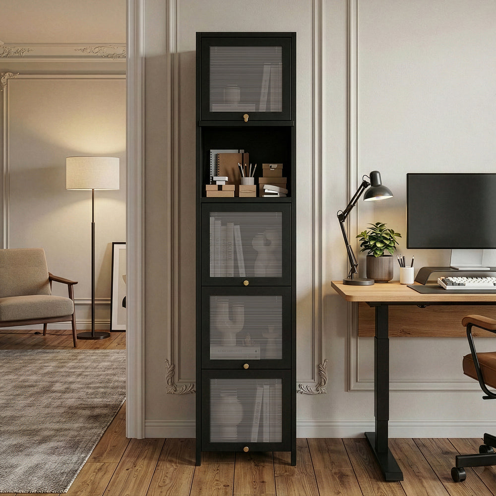 Armoire vitrine Ostersund acier 174 x 40 x 35 cm noir [en.casa]