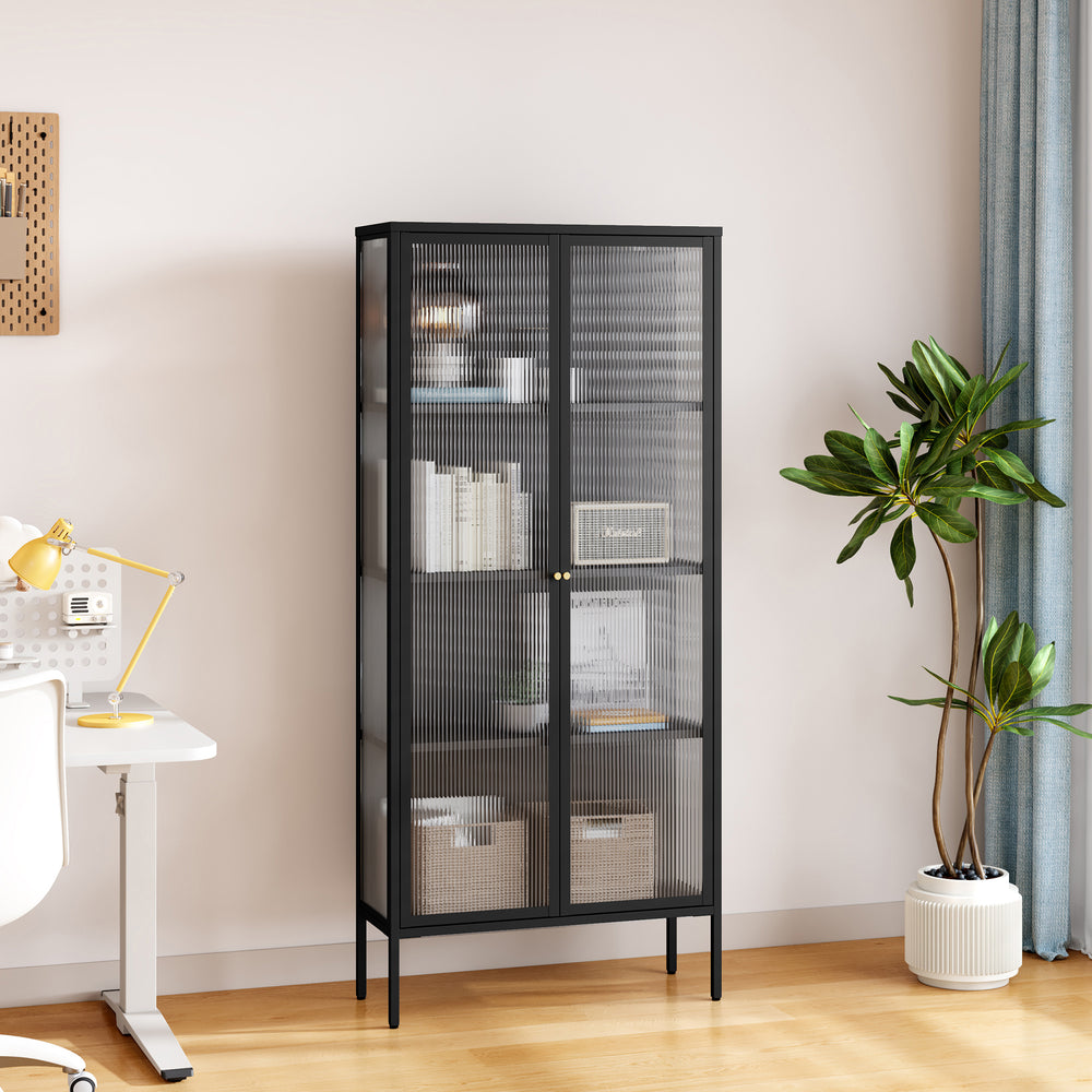 Buffet vitrine Vinterhavn acier verre trempé rainuré [en.casa]