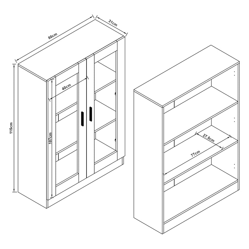 Croquis coté Armoire vitrée Sorø 115 x 80 x 31 cm [en.casa]