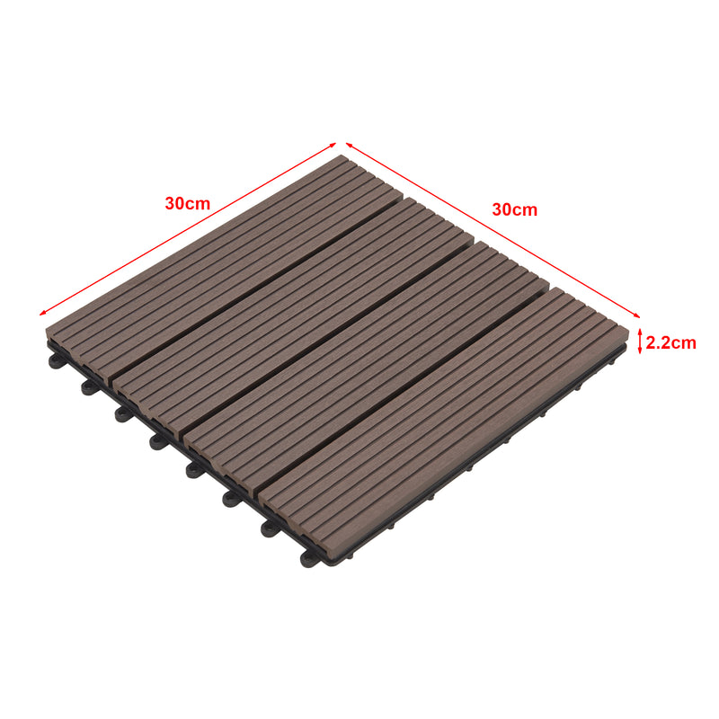 Croquis coté Set de 11 dalles de jardin Schramberg en bois composite 1m² 30 x 30 x 2,2 cm [en.casa]