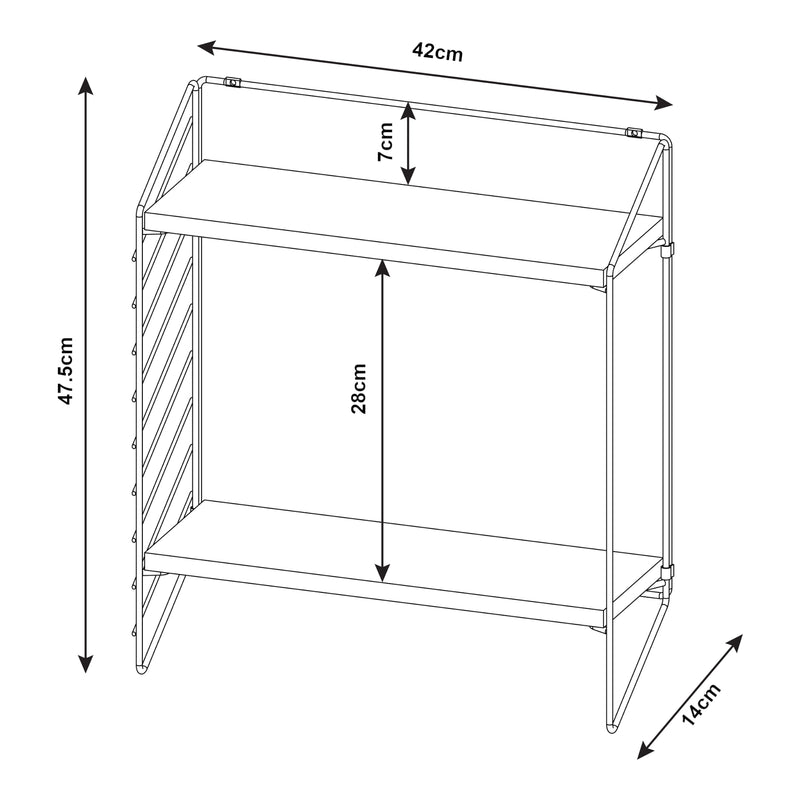Croquis coté Étagère murale Bømlo avec 2 niveaux 48 x 42 x 14 cm [en.casa]