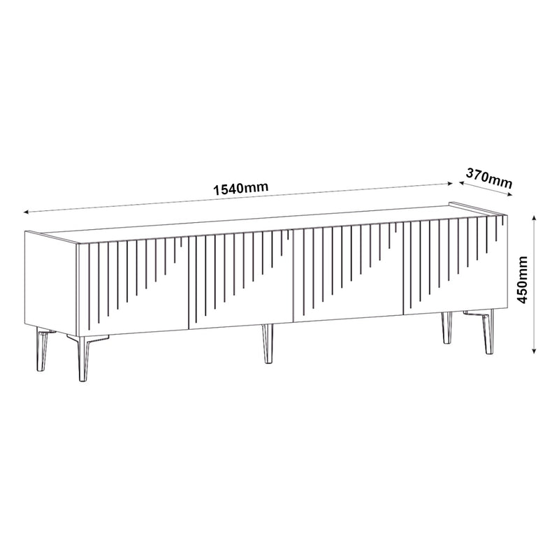 Croquis coté Meuble TV Oppdal à 2 portes avec espace de rangement 45 x 154 x 37 cm [en.casa]