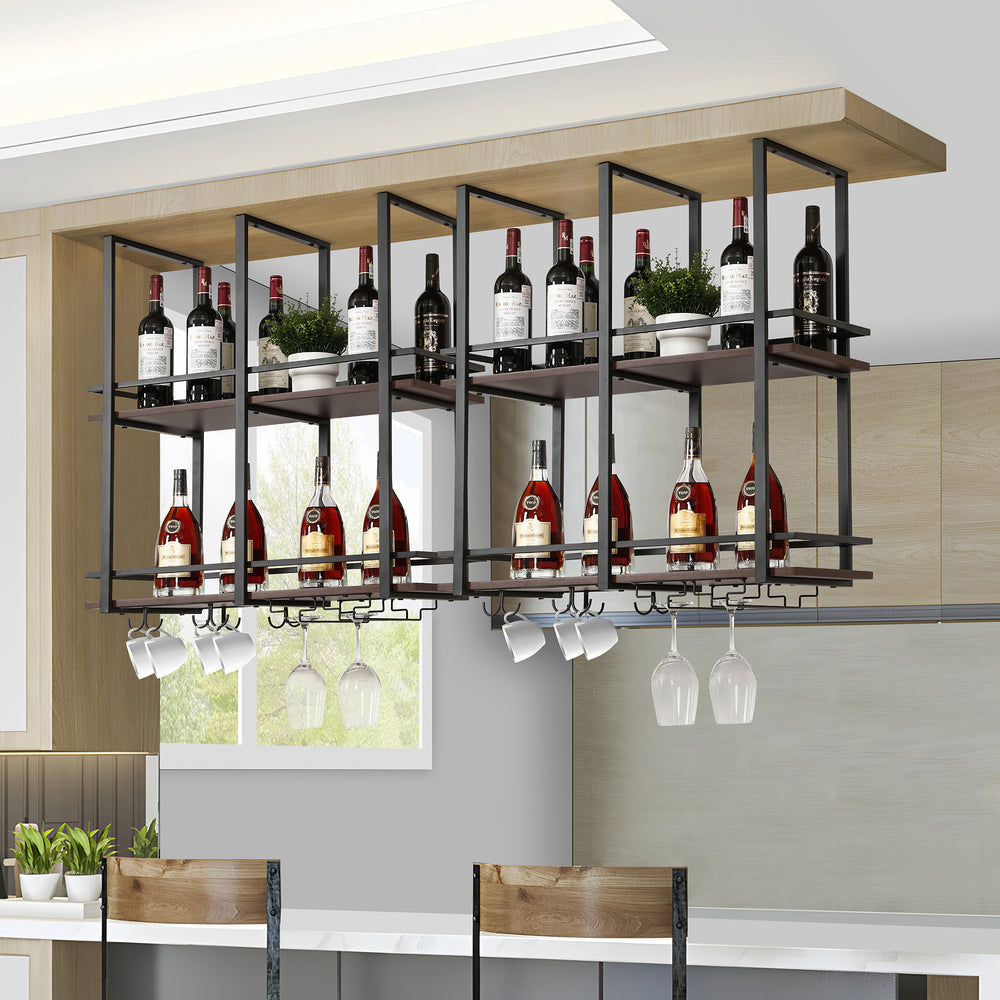 Étagère à vin Hubro Noir/Aspect Noyer [en.casa]