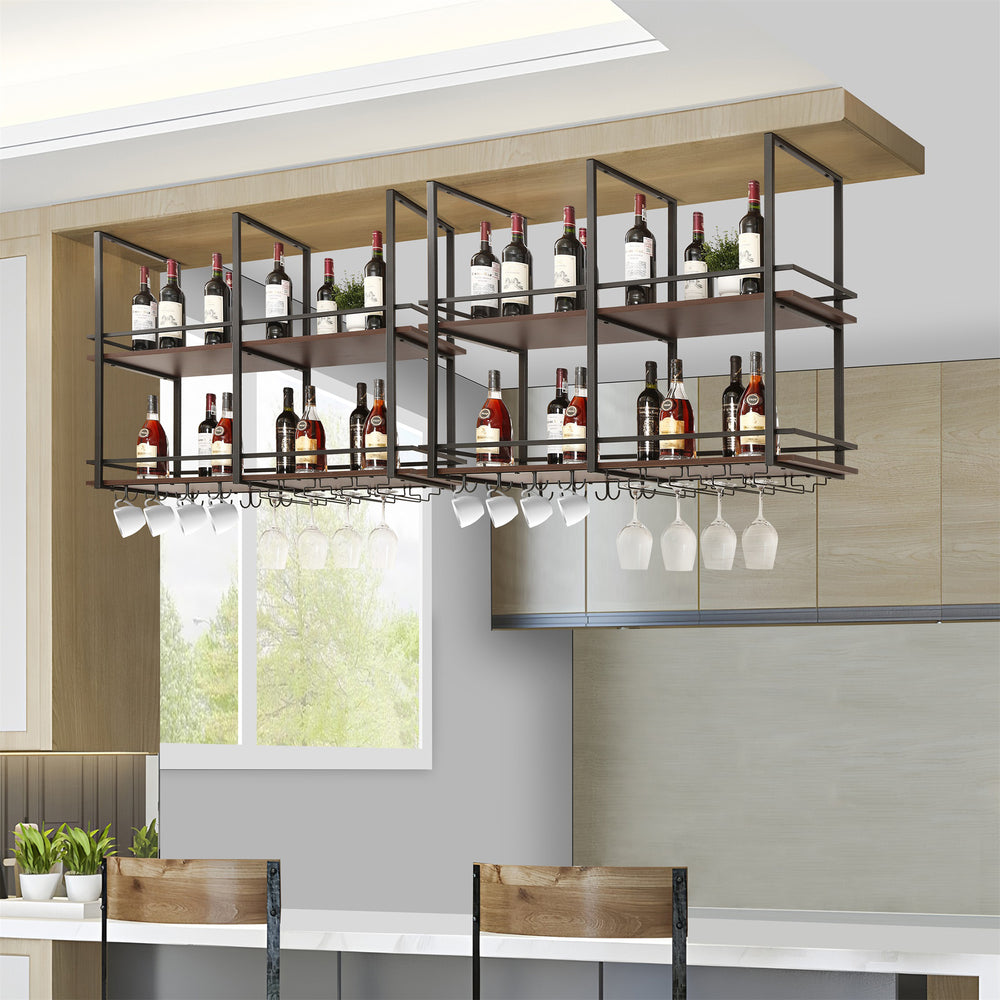 Étagère à vin Hubro Noir/Aspect Noyer [en.casa]