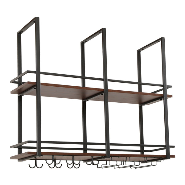 Étagère à vin Hubro Noir/Aspect Noyer [en.casa]