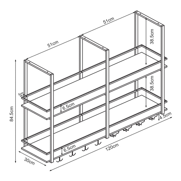 Étagère à vin Hubro Noir/Aspect Noyer [en.casa]